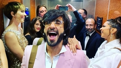 Deepika Padukone, Ranveer Singh, Rebecca Hall and Asghar Farhadi with others at Cannes. Deepika Padukone, Ranveer Singh, Rebecca Hall and Asghar Farhadi with others at Cannes.