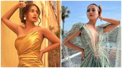 Hina Khan and Helly Shah have delighted their fans with back-to-back fashionable looks from the ongoing 75th annual Cannes Film Festival. While it was Hina's second appearance this year, Helly debuted at the international film festival this time. From stunning floor-sweeping gowns to chic shirtless pantsuits, Hina and Helly wore it all as they took over the French Riviera. Scroll ahead to see a round-up of all their looks so far, beginning from the latest. (Instagram) Hina Khan and Helly Shah have delighted their fans with back-to-back fashionable looks from the ongoing 75th annual Cannes Film Festival. While it was Hina's second appearance this year, Helly debuted at the international film festival this time. From stunning floor-sweeping gowns to chic shirtless pantsuits, Hina and Helly wore it all as they took over the French Riviera. Scroll ahead to see a round-up of all their looks so far, beginning from the latest. (Instagram)