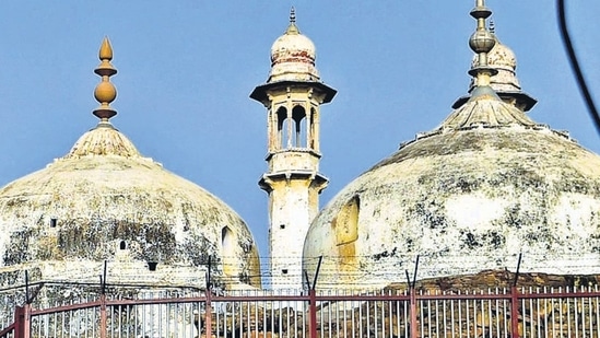 File photo of the Gyanvapi mosque after its survey was completed by a commission in Varanasi.(AFP)