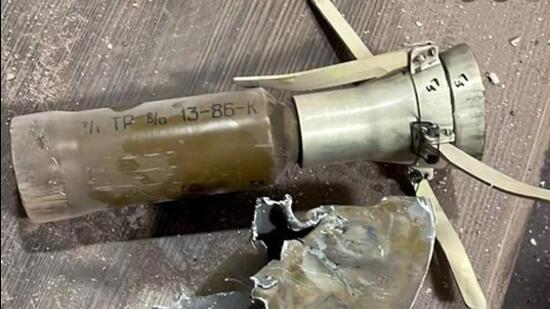A part of the rocket-propelled grenade that was fired at the Punjab Police’s intelligence headquarters in Mohali on May 9. Canada-based key conspirator Lakhbir Singh provided the RPG, AK-47 and local network of gangsters for logistic support to the two criminals to carry out the attack. (ANI file photo)