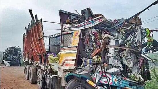 Atleast eight people were killed and 28 injured during a collision between a private passenger bus and a truck on the Pune-Bengaluru national highway in Hubballi in the wee hours of Tuesday, police said. (PTI)