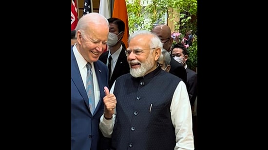 Prime Minister Narendra Modi with US President Joe Biden at Quad Summit. (ANI)