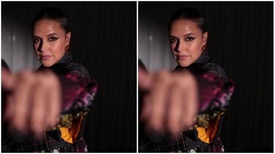 Styled by makeup artist Kiran Chhetri, Neha decked up in nude eyeshadow, black eyeliner, mascara-laden eyelashes, contoured cheeks and a shade of nude lipstick.(Instagram/@nehadhupia)