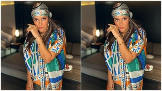 Neha’s fashion diaries are drool=worthy. A few days back, Neha shared a set of pictures of herself in a multicoloured silk kurta.(Instagram/@nehadhupia)