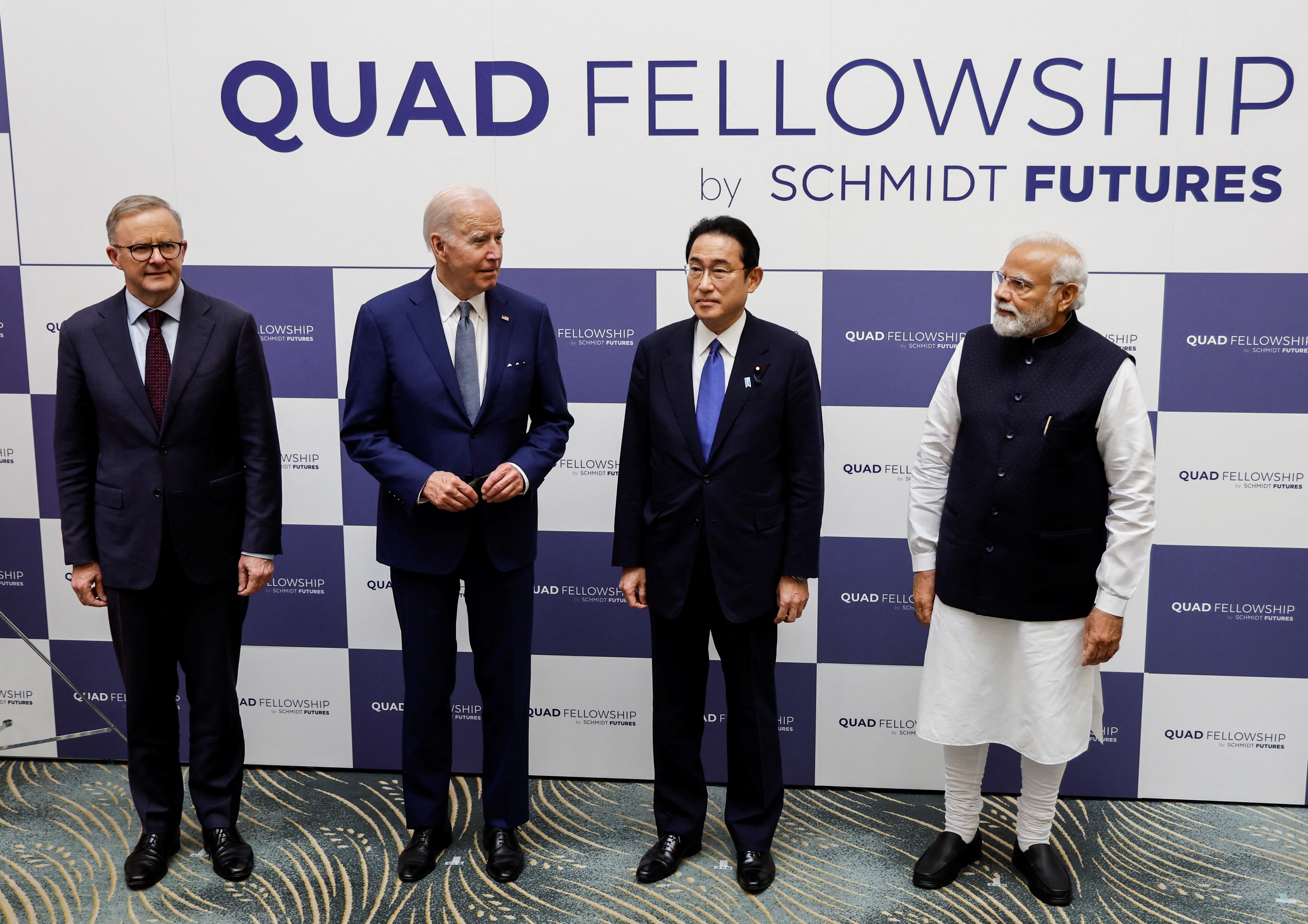 Japan's Prime Minister Fumio Kishida, U.S. President Joe Biden, India's Prime Minister Narendra Modi and Australia's Prime Minister Anthony Albanese deliver their Quad Fellowship Announcement after meeting at Kantei Palace in Tokyo, Japan. (REUTERS)