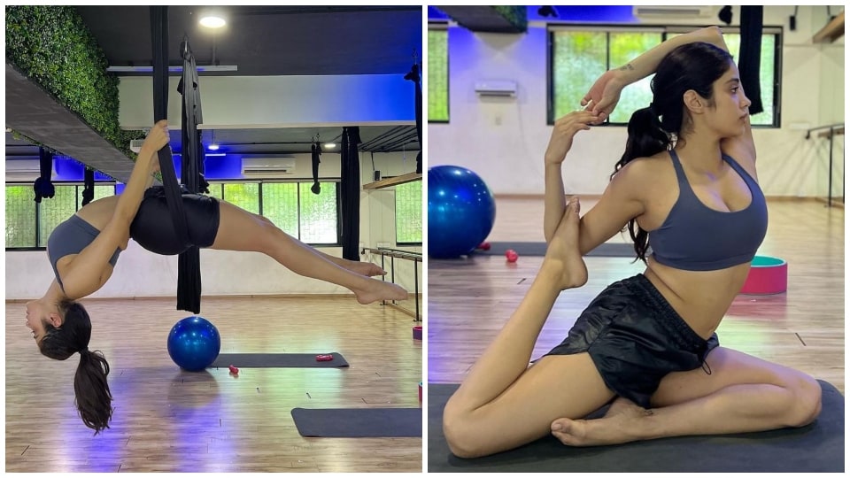 Janhvi Kapoor practices yoga poses in the gym.  (Instagram)