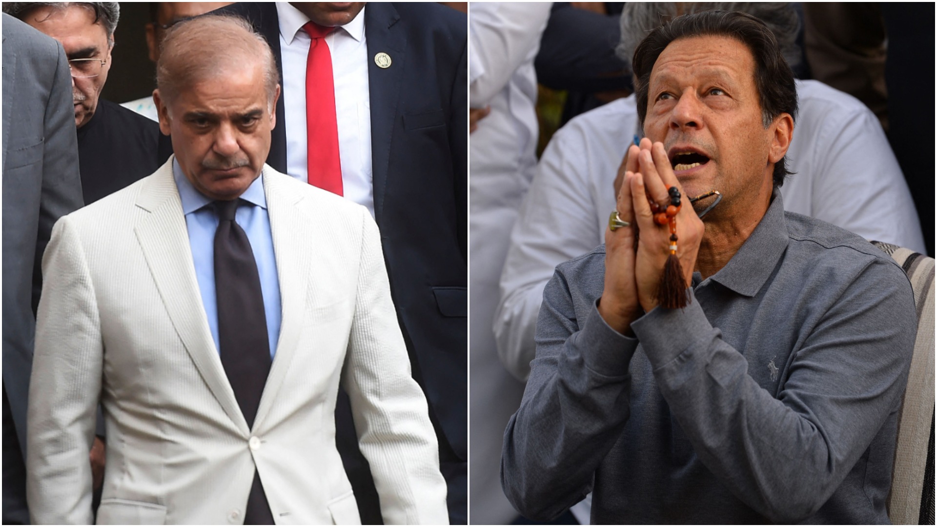 Pakistan PM Shehbaz Sharif and PTI leader Imran Khan Niazi.(AFP)