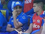 Sachin Tendulkar with son Arjun in the Mumbai Indians dugout