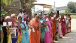 Women in queue wait outside a bank to withdraw relief money from their Jan Dhan accounts at Anisabad in Patna during nationwide lockdown in the wake of the Covid pandemic. (Santosh Kumar/HT)