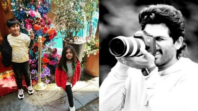 Actor Allu Arjun turned photographer for his kids in London. Actor Allu Arjun turned photographer for his kids in London.