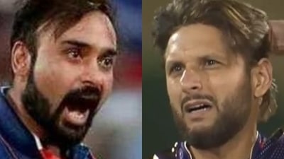 Indian cricketer Amit Mishra and former Pakistan all-rounder Shahid Afridi Indian cricketer Amit Mishra and former Pakistan all-rounder Shahid Afridi