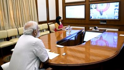 Prime Minister Narendra Modi chairs the 40th PRAGATI meeting, via video conferencing, in New Delhi on Wednesday. (ANI Photo/PIB)