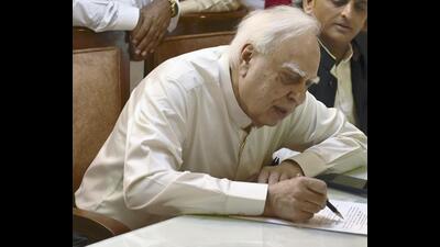 Former Congress leader Kapil Sibal files nomination for Rajya Sabha elections. (PTI) Former Congress leader Kapil Sibal files nomination for Rajya Sabha elections. (PTI)