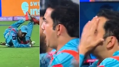 Gautam Gambhir's joy turned into anguish. (Screengrab) Gautam Gambhir's joy turned into anguish. (Screengrab)
