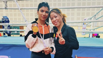 Nikhat Zareen with Mary Kom (Twitter/Nikhat Zareen)