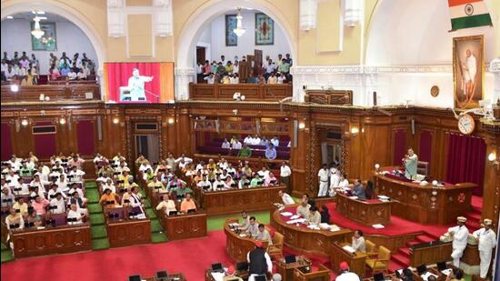 Sharp exchanges were witnessed in the Uttar Pradesh assembly on Wednesday. (DEEPAK GUPTA/HT PHOTO)