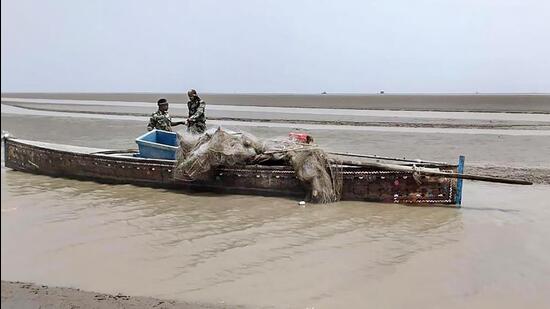 The Pakistani fishing boat was abandoned at Harami Naala in Kutch, closer to the Indo-Pak maritime border. (PTI)