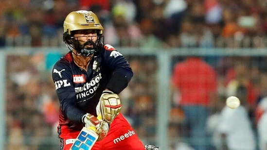 Kolkata: Dinesh Karthik of the Royal Challengers Bangalore bats during the Indian Premier League 2022 Eliminator cricket match between the Lucknow Super Giants and the Royal Challengers Bangalore, at Eden Gardens in Kolkata, Wednesday, May 25, 2022. (Sportzpics for IPL / PTI Photo) (PTI022_205_23) (PTI)