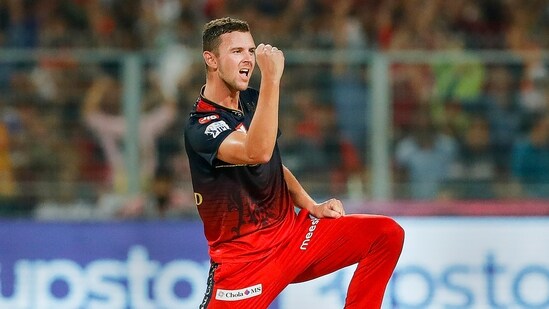 Kolkata: Josh Hazlewood of Royal Challengers Bangalore celebrates the wicket of KL Rahul, captain of Lucknow Super Giants, during the Indian Premier League 2022 Eliminator cricket match between Lucknow Super Giants and Royal Challengers Bangalore, at Eden Gardens in Kolkata, Wednesday, May 25, 2022. (Sportzpics for IPL/PTI Photo)(PTI05_26_2022_000003A)(PTI)