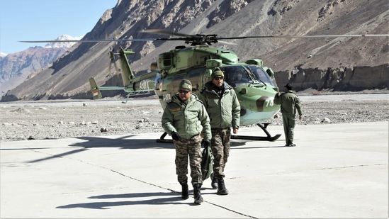 Army Chief General Manoj Pande reviewing defence preparedness in East Ladakh. Army Chief General Manoj Pande reviewing defence preparedness in East Ladakh.