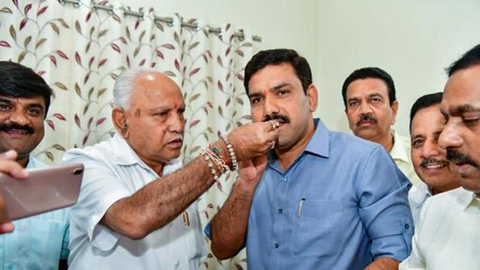 The central leadership of the BJP has rejected the recommendation made by its Karnataka unit to field B S Yediyurappa’s son Vijayendra in the June 3 biennial elections to seven seats of Karnataka MLC polls. (PTI) (HT_PRINT) The central leadership of the BJP has rejected the recommendation made by its Karnataka unit to field B S Yediyurappa’s son Vijayendra in the June 3 biennial elections to seven seats of Karnataka MLC polls. (PTI) (HT_PRINT)