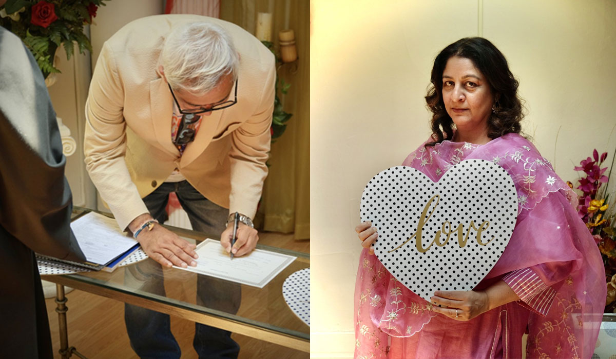 Hansal Mehta and Safeena Husain during the ceremony.&nbsp;