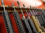 FILE - In this July 20, 2012, photo, a row of different AR-15 style rifles are displayed for sale in Aurora, Colorado. (AP Photo/Alex Brandon, File)(AP) FILE - In this July 20, 2012, photo, a row of different AR-15 style rifles are displayed for sale in Aurora, Colorado. (AP Photo/Alex Brandon, File)(AP)
