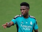 Real Madrid's Vinicius Junior gestures during a Media Opening day training session in Madrid, Spain.(AP) Real Madrid's Vinicius Junior gestures during a Media Opening day training session in Madrid, Spain.(AP)