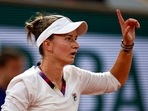 Barbora Krejcikova reacts during her first round match against Diane Parry&nbsp;