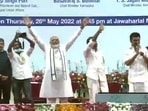 Prime Minister Narendra Modi arrives at Jawaharlal Nehru Stadium in Chennai.