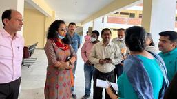 UT Education Secretary Purva Garg along with Director of School Education Harsuhinder Pal Singh Brar, UT Chief Engineer CB Ojha and other officials visited five schools on Thursday .  (Photo HT)