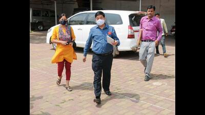 CBI officials arrive at the residence of Congress leader Bandhu Tirkey to conduct a raid in Jharkhand National Games scam, in Ranchi, on Thursday. (PTI)