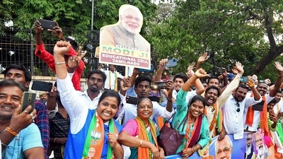 A huge crowd greets PM Modi during his roadshow in Chennai. (ANI) A huge crowd greets PM Modi during his roadshow in Chennai. (ANI)
