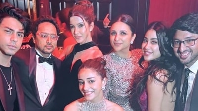 Shanaya Kapoor, Ananya Panday, Janhvi Kapoor, Aryan Khan, and Parineeti Chopra at Karan Johar's bash. Shanaya Kapoor, Ananya Panday, Janhvi Kapoor, Aryan Khan, and Parineeti Chopra at Karan Johar's bash.