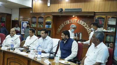 Newly elected Gulzar Inder Singh Chahal (centre) addresses the members during the annual general meeting at the IS Bindra PCA stadium in Mohali. (HT Photo) Newly elected Gulzar Inder Singh Chahal (centre) addresses the members during the annual general meeting at the IS Bindra PCA stadium in Mohali. (HT Photo)