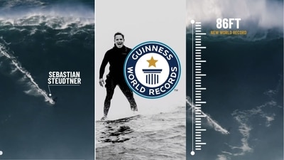 The images are taken from the viral video posted by German surfer Sebastian Steudtner on Instagram. (Instagram/@sebastiansurfs) The images are taken from the viral video posted by German surfer Sebastian Steudtner on Instagram. (Instagram/@sebastiansurfs)