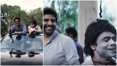 Kartik Aaryan and Rajpal Yadav in behind-the-scenes video from Bhool Bhulaiyaa 2. Kartik Aaryan and Rajpal Yadav in behind-the-scenes video from Bhool Bhulaiyaa 2.