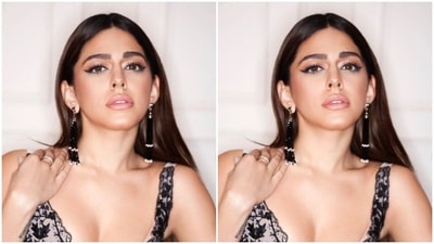 The lehenga featured a sleeveless `blouse embroidered in black resham threads and a long flowy black skirt detailed in silver and white floral patterns. (Instagram/@alayaf)