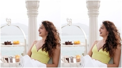 Kriti is happiest when she is around food. In a slip-in gown, Kriti smiled with all her hearts. (Instagram/@kriti.kharbanda)