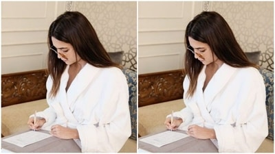 In the hotel, Kriti looked at some papers, looking as usual stunning in her white attire and tinted shades. (Instagram/@kriti.kharbanda)