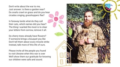 In the heartwarming poem, the soldier asks his daughters not to write to him about the war or tell of a "scary missile strike". (@MFA_Ukraine) In the heartwarming poem, the soldier asks his daughters not to write to him about the war or tell of a "scary missile strike". (@MFA_Ukraine)