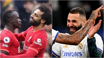 Sadio Mane and Mohamed Salah; Karim Benzema (Getty/AP) Sadio Mane and Mohamed Salah; Karim Benzema (Getty/AP)