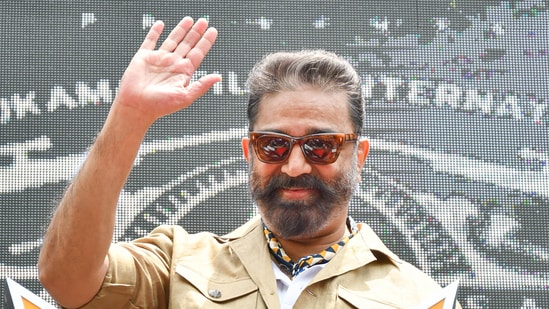 Kamal Haasan during a promotional event for his upcoming movie Vikram, in New Delhi, Thursday, May 26, 2022. (PTI Photo) (PTI05_26_2022_000083B)(PTI)