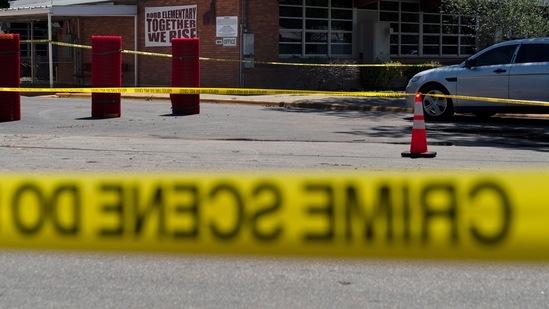 Crime scene tape surrounds Robb Elementary School in Uvalde, Texas, on May 25, 2022. (AP) Crime scene tape surrounds Robb Elementary School in Uvalde, Texas, on May 25, 2022. (AP)