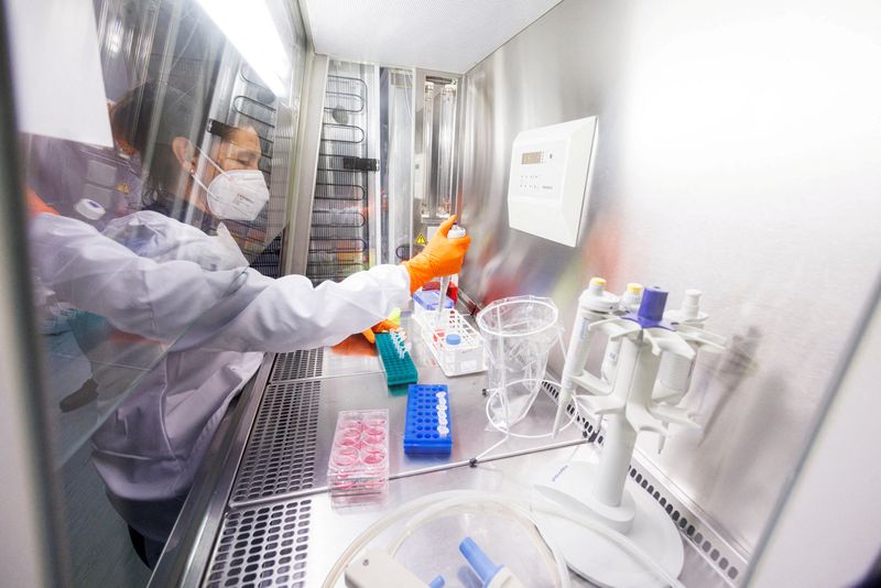 An employee works on a vaccine based on the monkeypox vaccine that has already been developed by Bavarian Nordic at a laboratory of the company in Martinsried near Munich, Germany,&nbsp; (REUTERS)