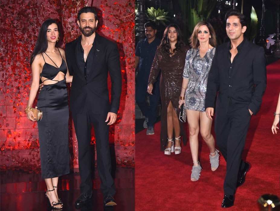 Hrithik Roshan with Saba Azad and Sussanne Khan with Arslan Goni at the party. (Varinder Chawla)