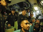 Rajnath Singh takes sea sortie in INS Khanderi Submarine in Arabian Sea. Rajnath Singh takes sea sortie in INS Khanderi Submarine in Arabian Sea.