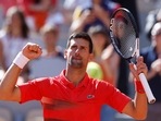 Serbia's Novak Djokovic celebrates winning his third round match against Slovenia's Aljaz Bedene