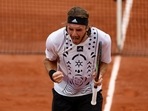 Greece's Stefanos Tsitsipas reacts during his second round match against Czech Republic's Zdenek Kolar