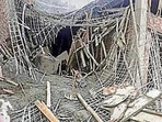 A view of the under constructed site after it collapsed, at Phirni Road, Mundka, in New Delhi, India, on Friday, May 27, 2022. (HT Photo) A view of the under constructed site after it collapsed, at Phirni Road, Mundka, in New Delhi, India, on Friday, May 27, 2022. (HT Photo)